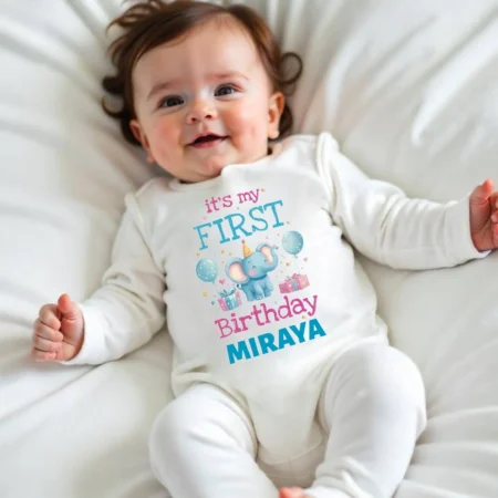 My 1st Birthday Cute Elephant Theme Jumpsuit