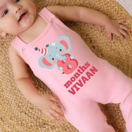 8 Months Cute Elephant Theme Dungaree