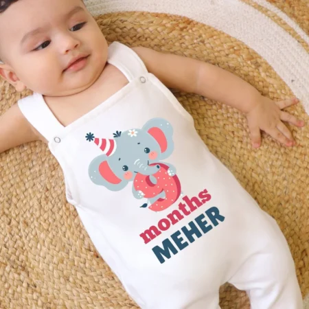 Nine Months Cute Elephant Dungaree Yellow