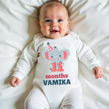 Eleven Months Cute Baby Elephant Theme Birthday Wear