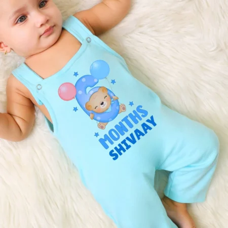 Six Months Teddy Balloons Theme Dungaree