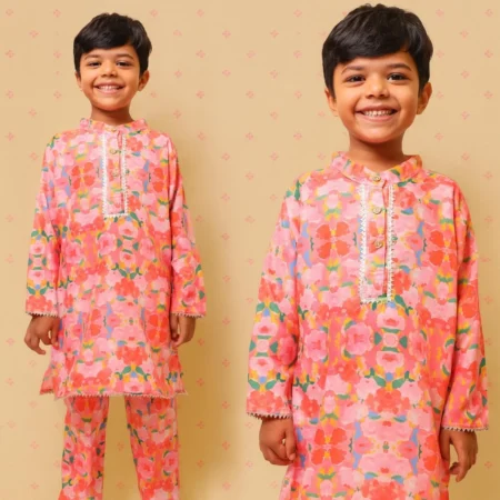 Rosy Bloom Kurta Set For Boys