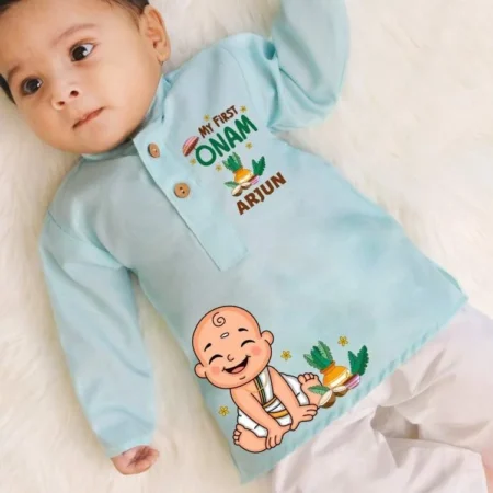 My First Onam Blue Kurta & Pajama Set