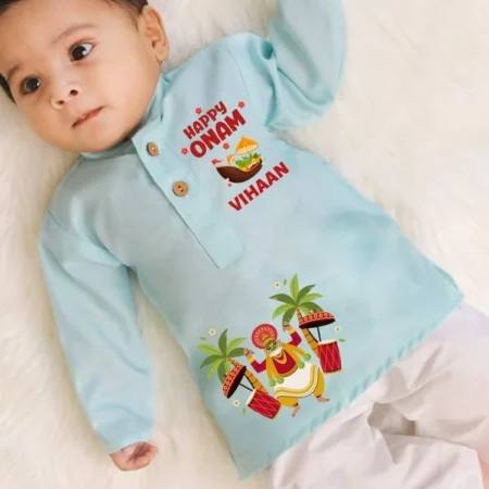 Happy Onam Blue Kurta & Pajama Set