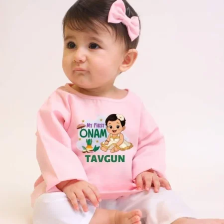 My First Onam Pink A-line Kurta & Pajama Set