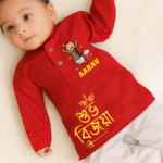 Subho Durga Pooja With Kid's Name Red Kurta & Pajama
