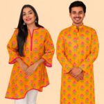 Orange with Lotus  Print Outfits for Adults
