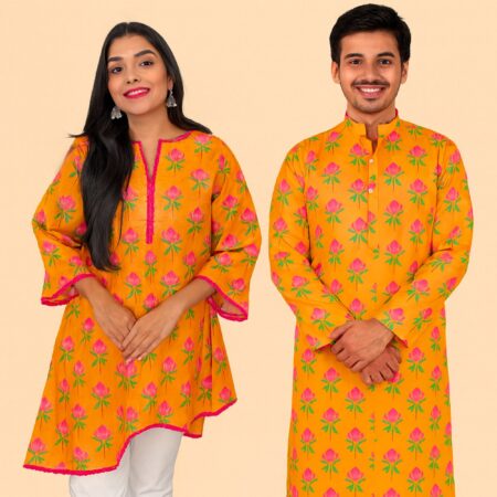 Orange with Lotus  Print Outfits for Adults