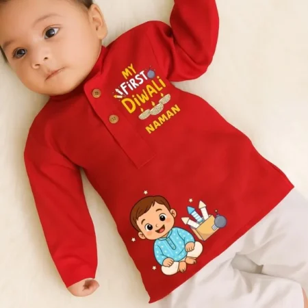 My First Diwali Red Kurta & Pajama Set