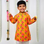 Orange Kurta with Lotus Print