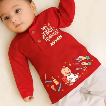 My First Haircut Red Kurta set