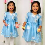 Blue Bloom Frock Set For Girls