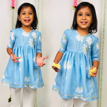 Blue Bloom Frock Set For Girls