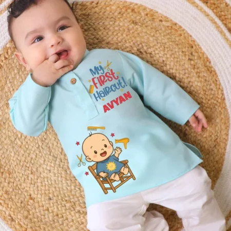 My First Haircut Blue Kurta & Pajama Set