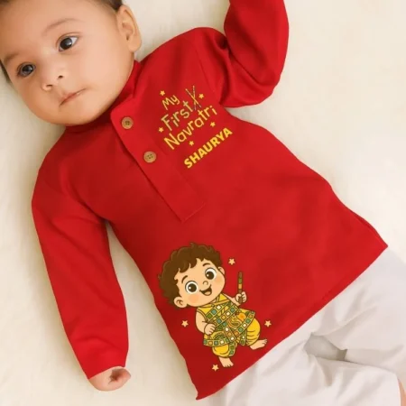 My First Navratri Red Kurta Pajama Set For Boys