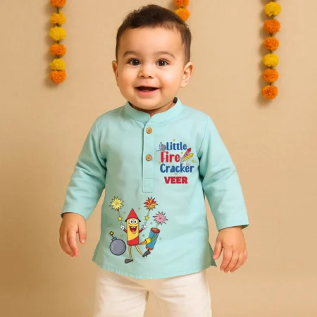 Little Firecracker Blue Kurta & Pajama Set