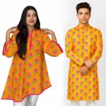 Orange with Lotus  Print Outfits for Adults
