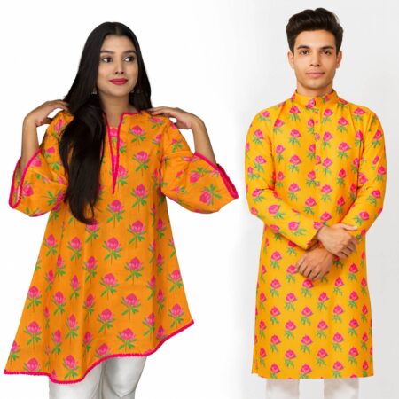 Orange with Lotus  Print Outfits for Adults
