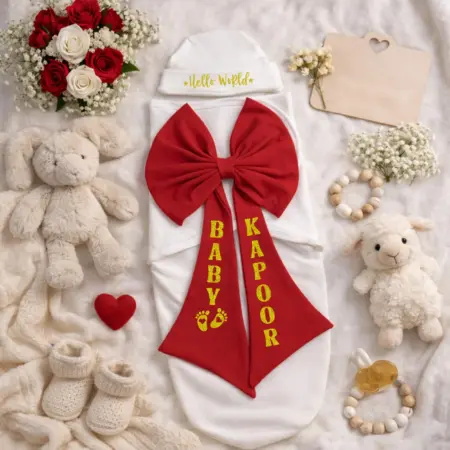 Cute Bow Wrap With Cap Set For Babies With Customized Name
