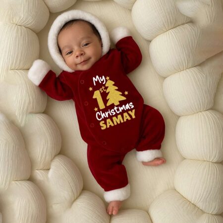 My First Christmas Velvet Baby Jumpsuit
