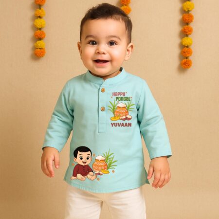 Happy Pongal Blue Kurta & Pajama Set