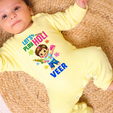 Lets Play Holi Yellow Jumpsuit For Baby Boy