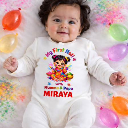 My First Holi Mommy & papa Jumpsuit For Baby Girl