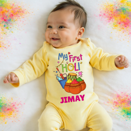 My First Holi Color Yellow Jumpsuit For Baby Boy
