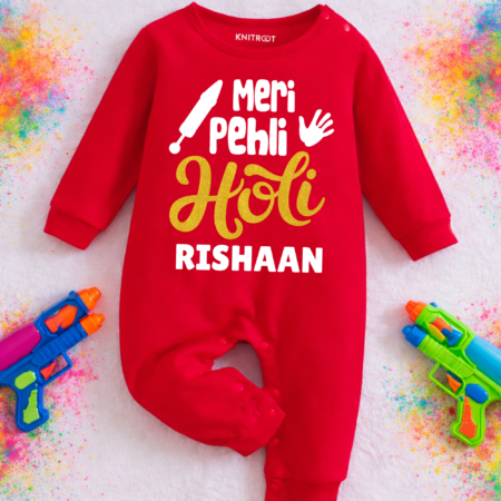 My Pehli Holi Red Jumpsuit For Baby Boy