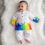 Cute Subtle Gulaal Splash White Kurta For Boys