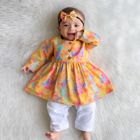 Cute Subtle Gulaal Color Splash Kurta For Girls