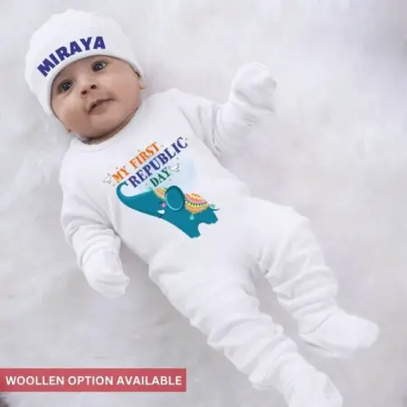 Jumpsuit Set My First Republic Day Outfit With Booties, Mittens & Cap