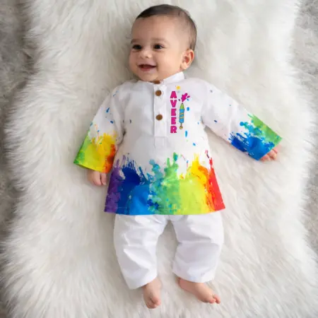 Baby White Printed Kurta Set with Pajama