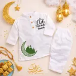 Eid Mubarak White Kurta & Pajama Set