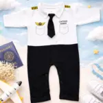 Baby Pilot Captain Romper with Tie – Personalized Name Outfit – 1