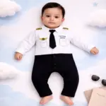 Baby Pilot Captain Romper with Tie – Personalized Name Outfit – 1