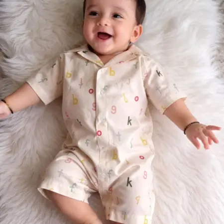 Alphabet Print Collared Baby Romper