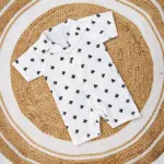Classic Black Bow Print Collared Baby Romper