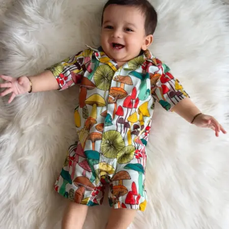 Mushroom Print Collared Baby Romper