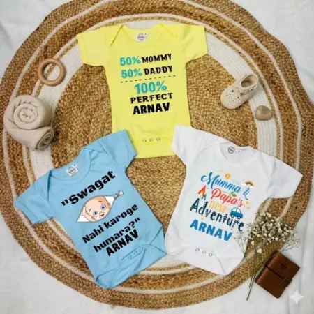 Mom & Dad Love Theme Baby Onesies Set (Pack of 3)