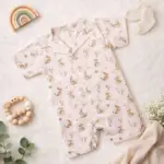 Bunny Print Collared Baby Romper
