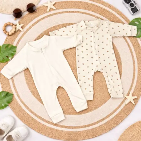 Pack of 2 Baby Cotton Sleepsuits – Solid & Heart Print
