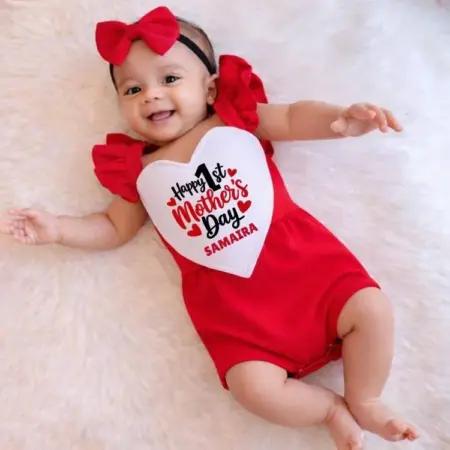 Happy 1st Mother's Day Cute Heart Red Onesie