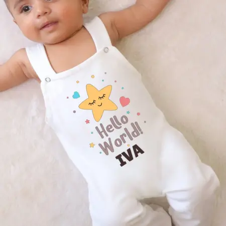 Hello World Cute Dungaree For Kid