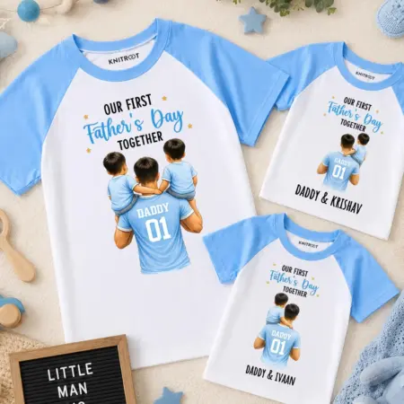 Our First Father's Day Blue Raglan T-shirt Combo Of Three