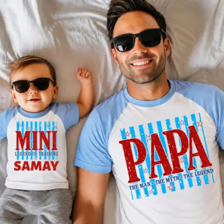 Papa & Mini Blue Raglan T-shirt Combo